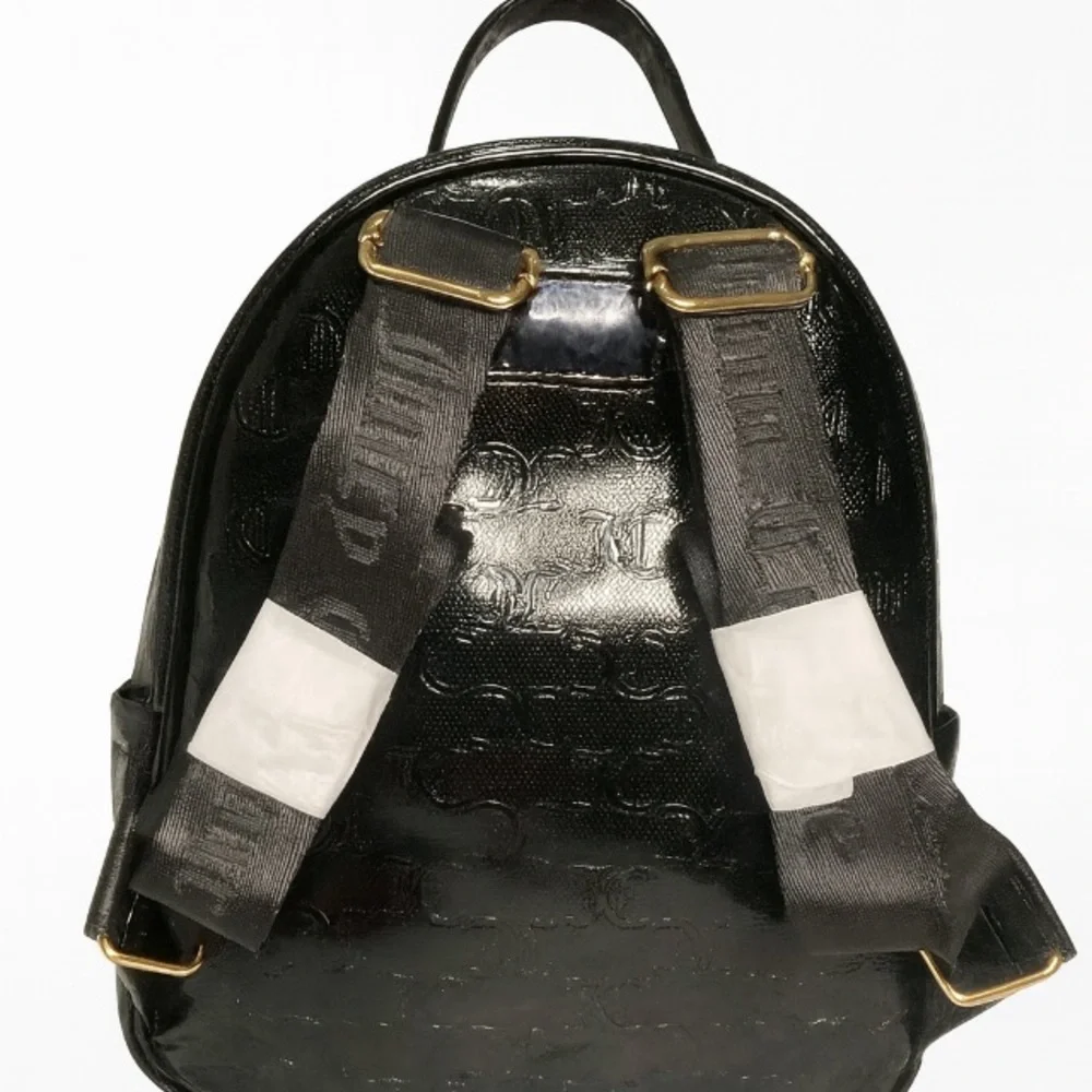 Juicy Couture™ Black Patent Mini Backpack with Logo Straps & Coin Pouch
